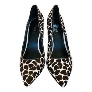 Nine West Brown and‎ White Cow Leather Real Fur Stiletto Pointed Toe Heels Sz 9